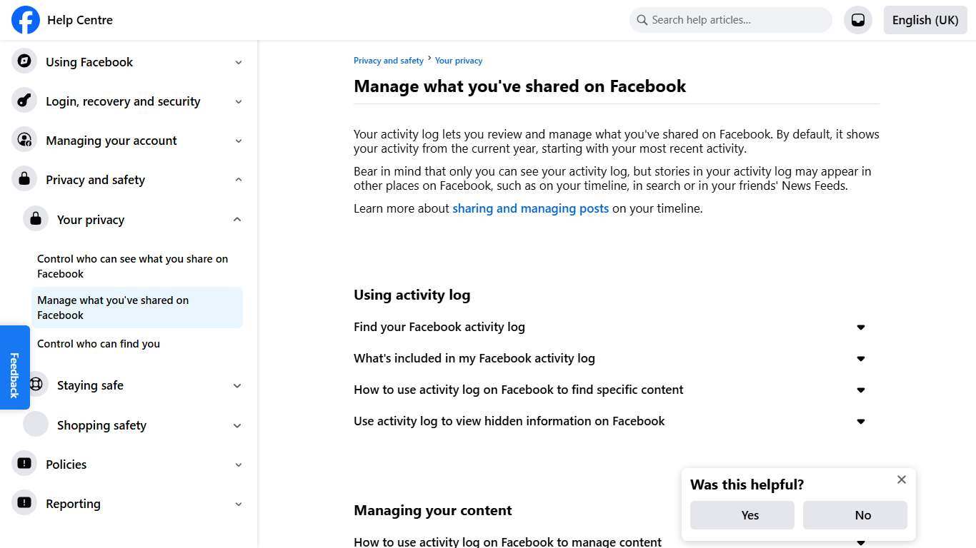 Manage what you've shared on Facebook Facebook Help Centre