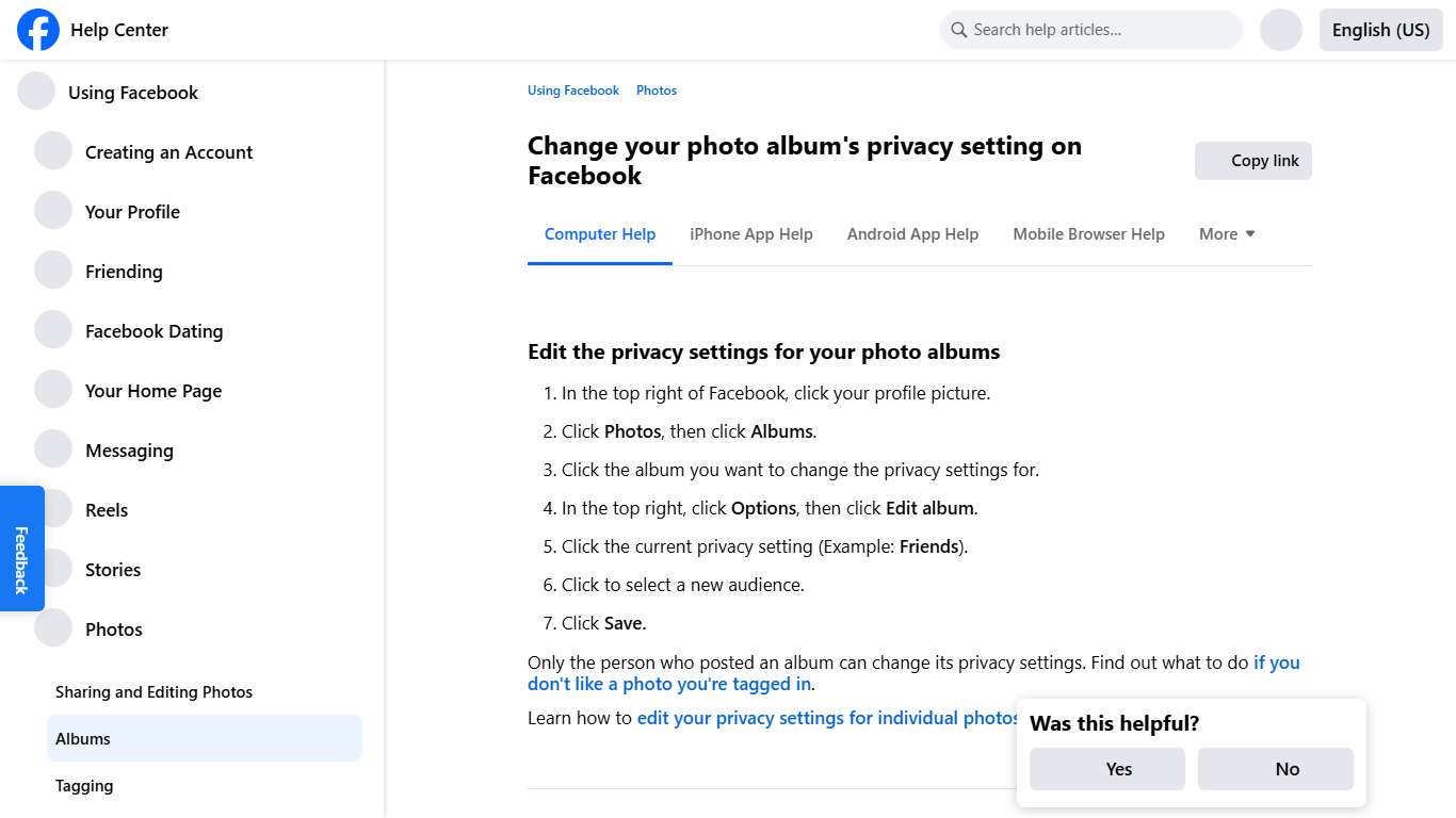 Change your photo album's privacy setting on Facebook Facebook Help Center